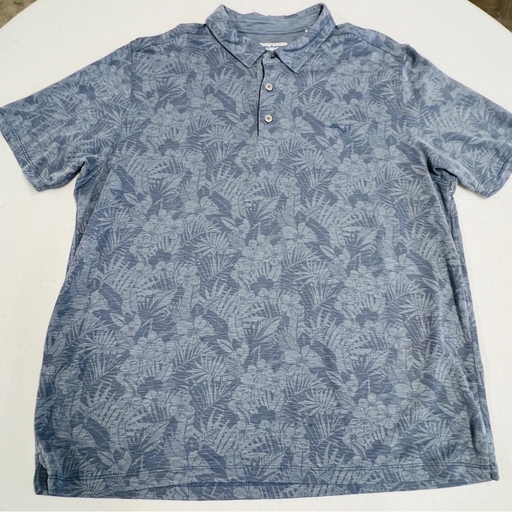 Tommy Bahama Polo Shirt 2XL XXL Palmetto Palms BLUE EUC